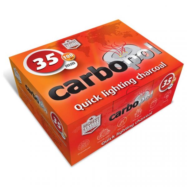Уголь для кальяна саморазжигающийся Carbopol 35 мм (коробка 100 шт) фото
